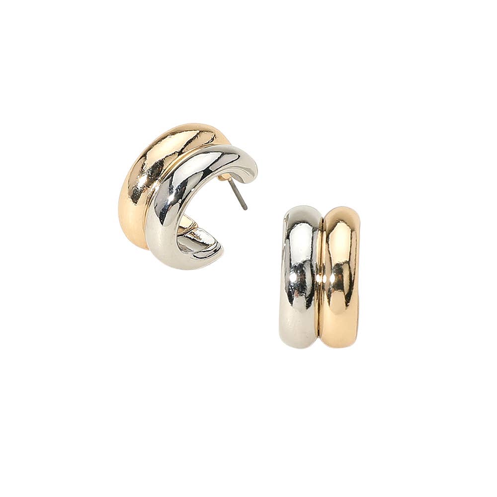 Two Tone Chunky Mini Hoop Earrings