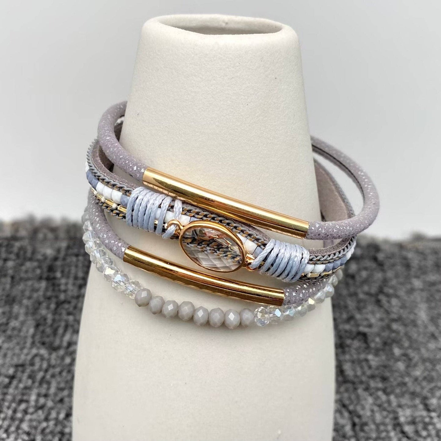 Leather Woven & Beaded 4-Layer Bracelet - LB
