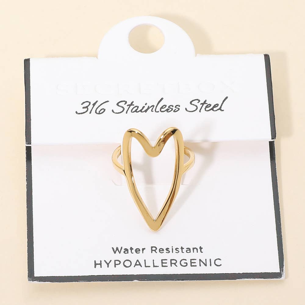 SECRET BOX_Stainless Steel Open Heart Accent Adjustable Ring