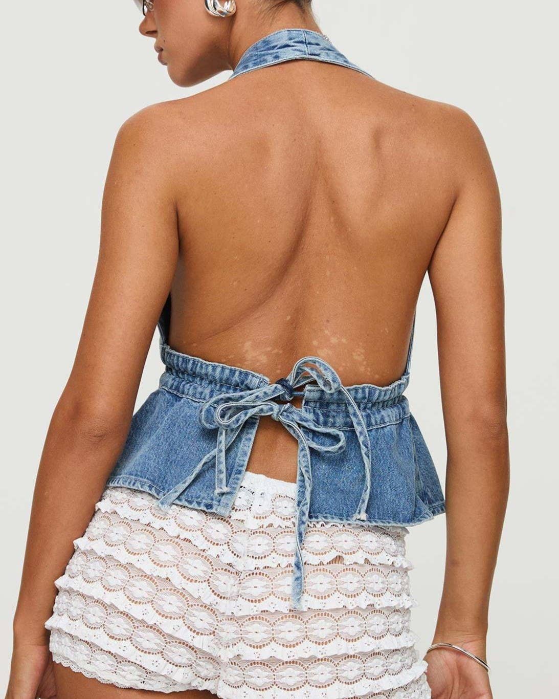 Halterneck Strappy Denim Vest