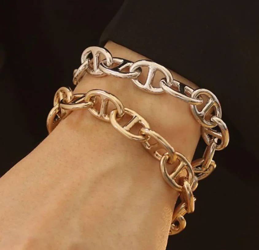 Stirrup Link Bracelet- Steel 14K Toggle Chain