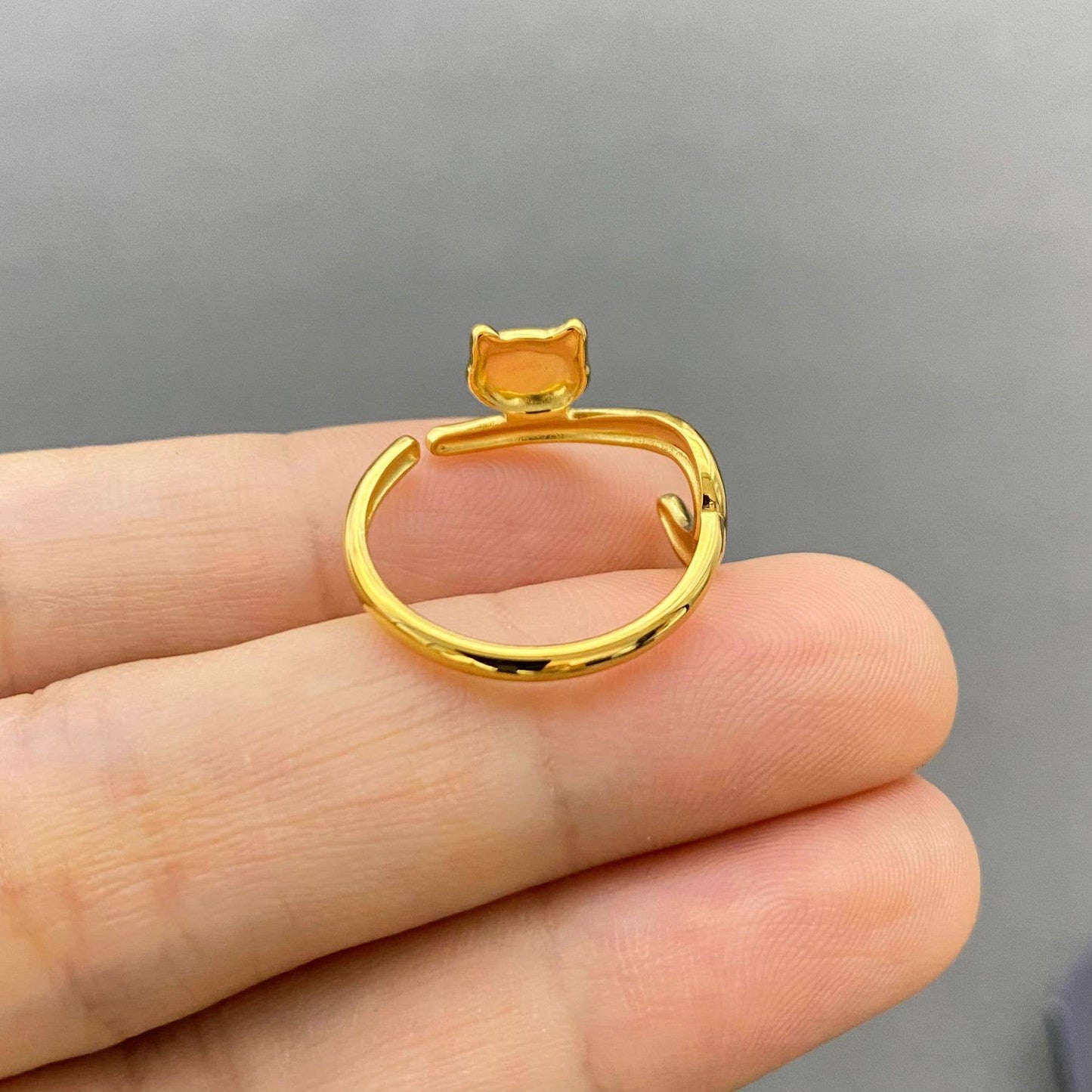 18K Gold Plated Stainless Steel Adjustable Cat Ring - FGS