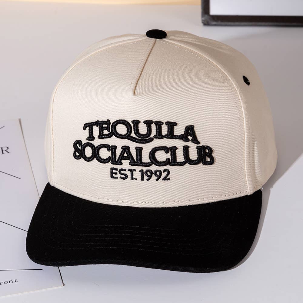 TEQUILA SOCIAL CLUB Message Embroidered Five Panel Canvas Snapback Baseball Cap