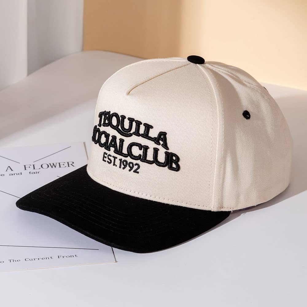 TEQUILA SOCIAL CLUB Message Embroidered Five Panel Canvas Snapback Baseball Cap