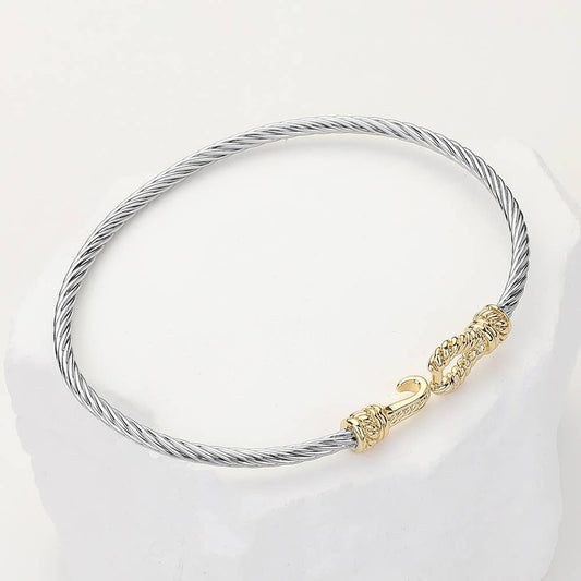 Two Tone Metal Rope Buckle Accented Bangle Bracelet