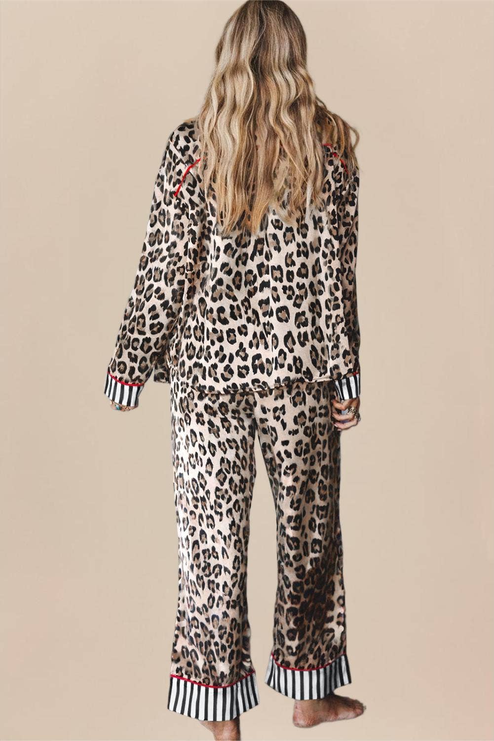 Leopard Print Striped Edge Shirt and Pants Christmas Pajamas