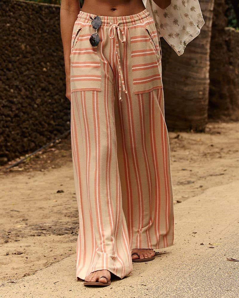 Striped Beach Homely Drawstring Wide-Leg Trousers