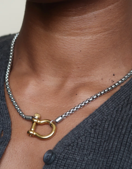 Carabiner horse Bit- Charm-Wheat Chain Stainless Necklace