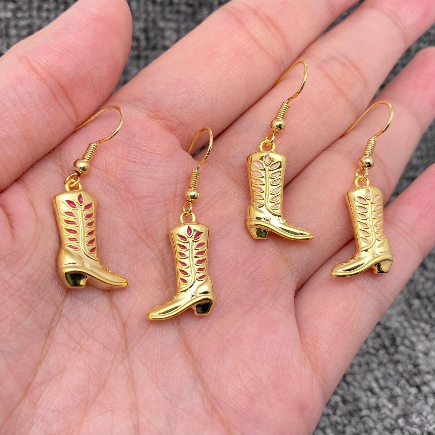 WJ - Western Enamel 18K Gold-plated Cowgirl Boots Earrings