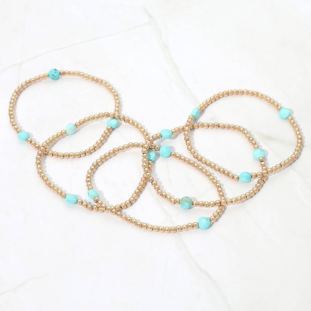 5PCS - Faceted Disc Beaded Stretch Multi Layered Bracelets