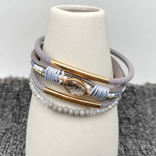 Leather Woven & Beaded 4-Layer Bracelet - LB