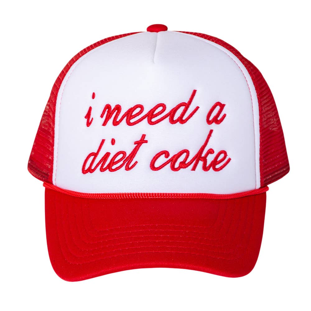 I NEED A DIET COKE Message Embroidered Mesh Back Trucker Cap