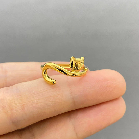 18K Gold Plated Stainless Steel Adjustable Cat Ring - FGS