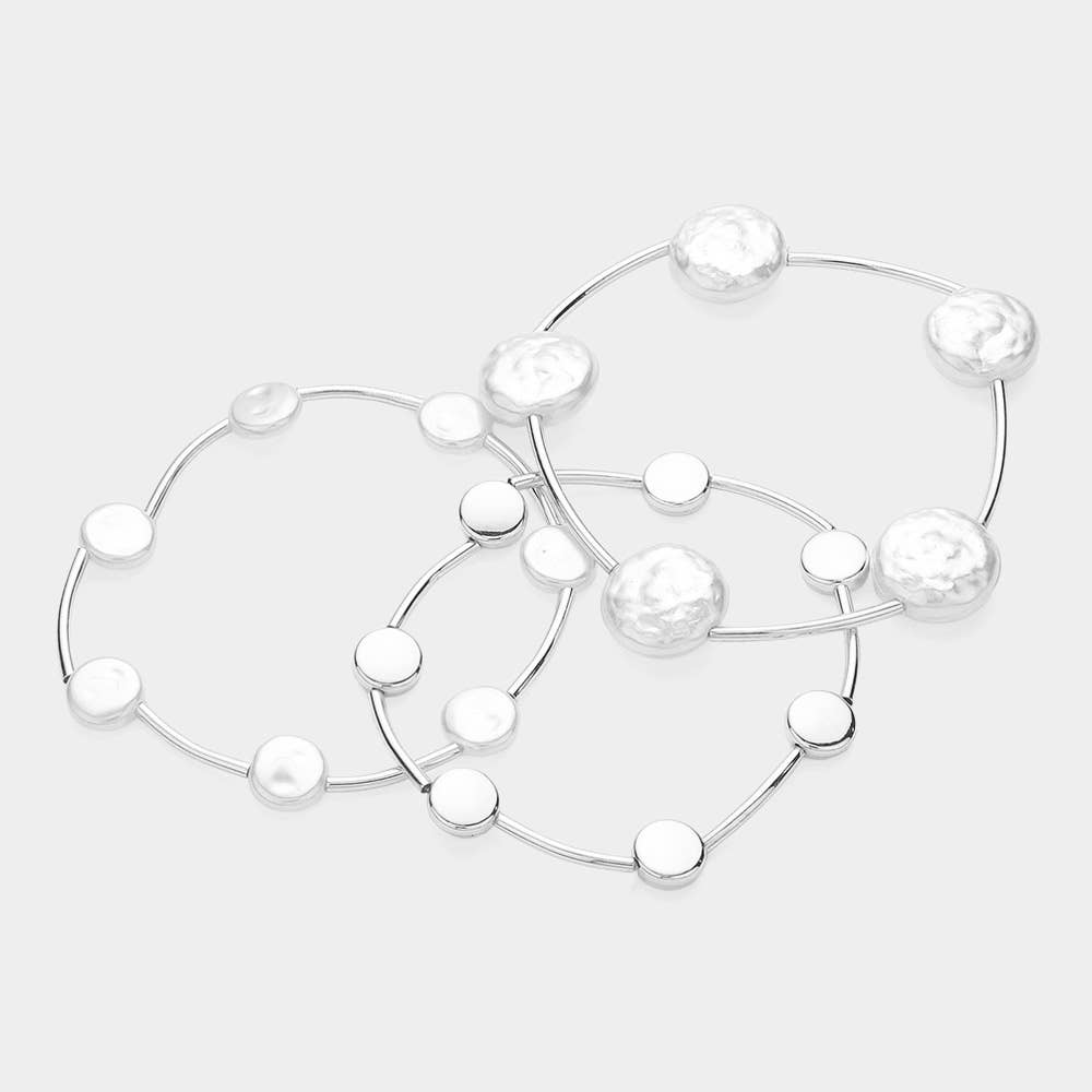 3PCS - Natural Pearl Disc Pointed Stretch Multi Bracelets