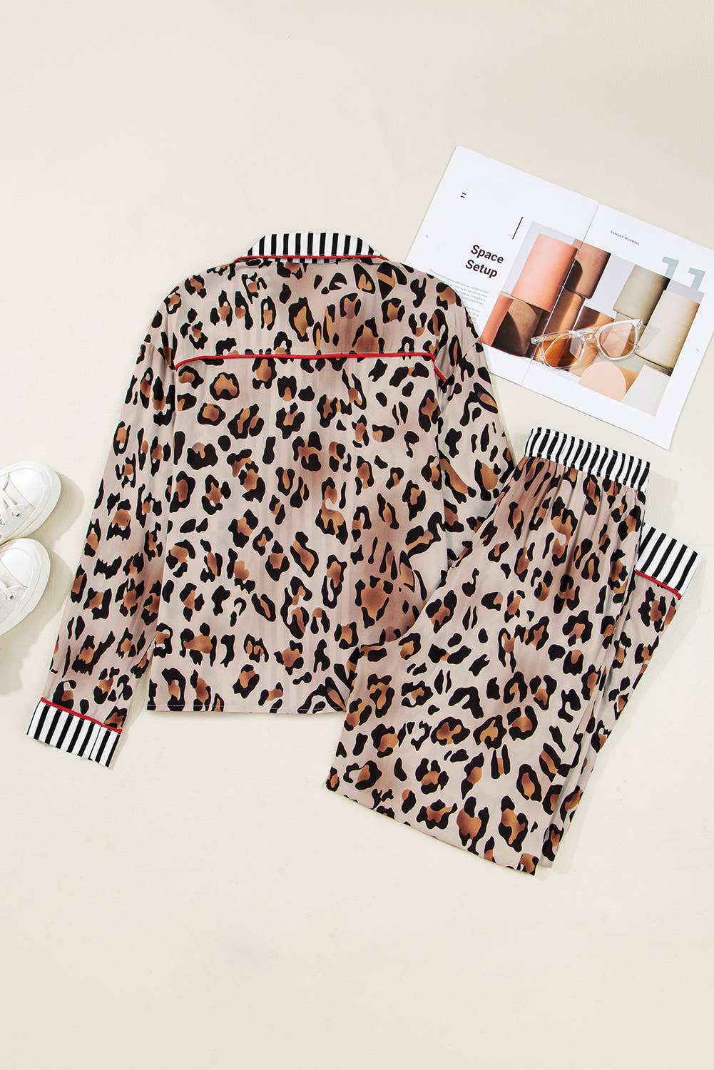 Leopard Print Striped Edge Shirt and Pants Christmas Pajamas