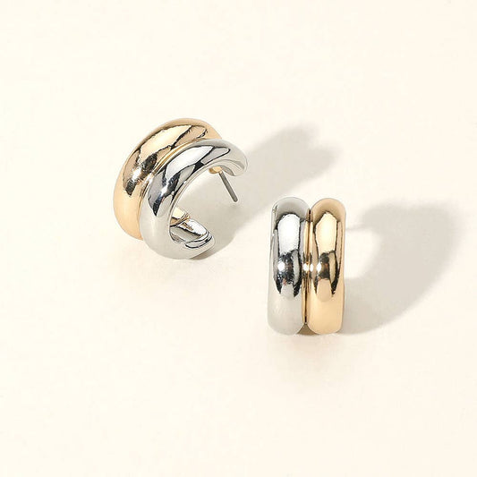 Two Tone Chunky Mini Hoop Earrings