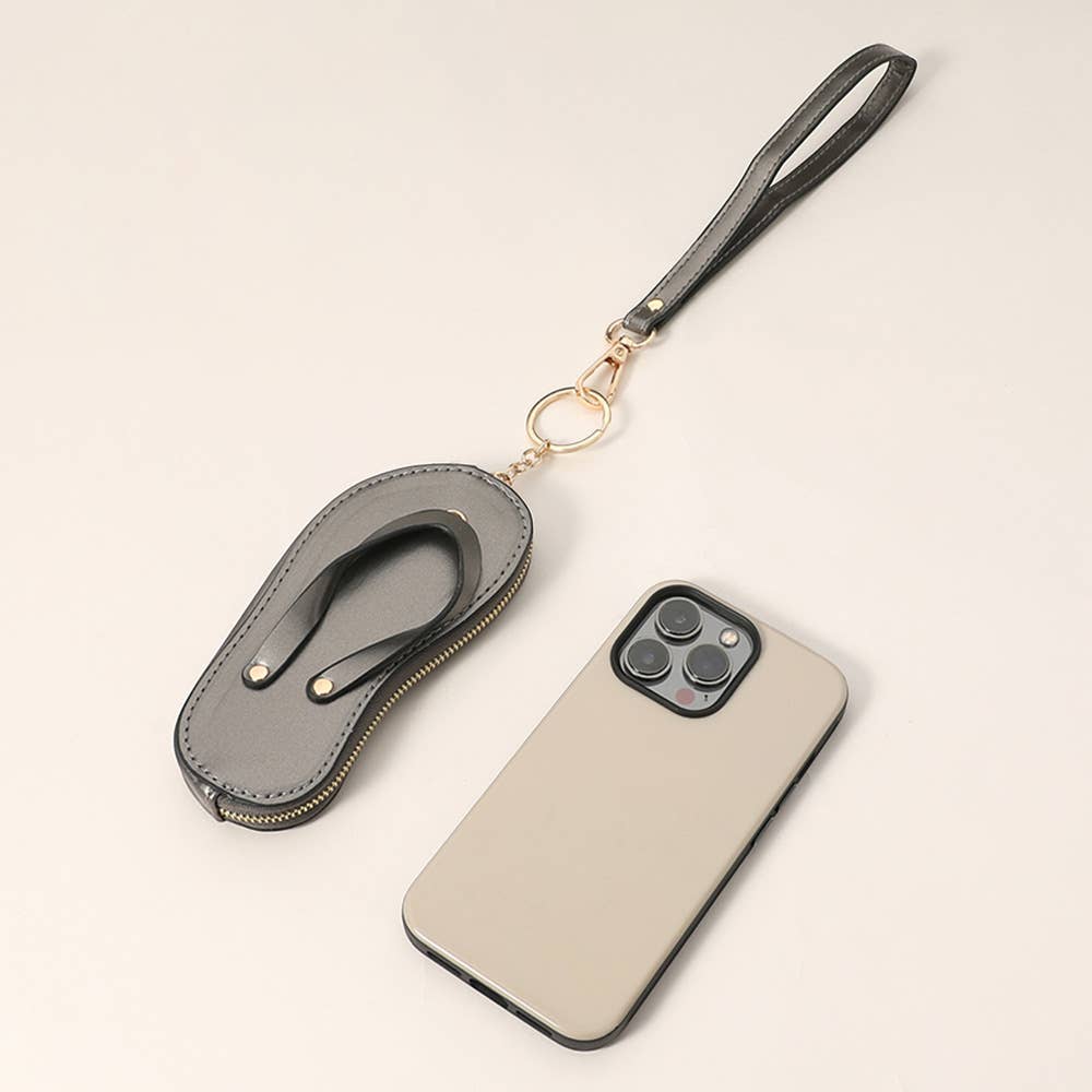 Faux Leather Flip-flop Mini Wristlet Keychain / Bag Charm