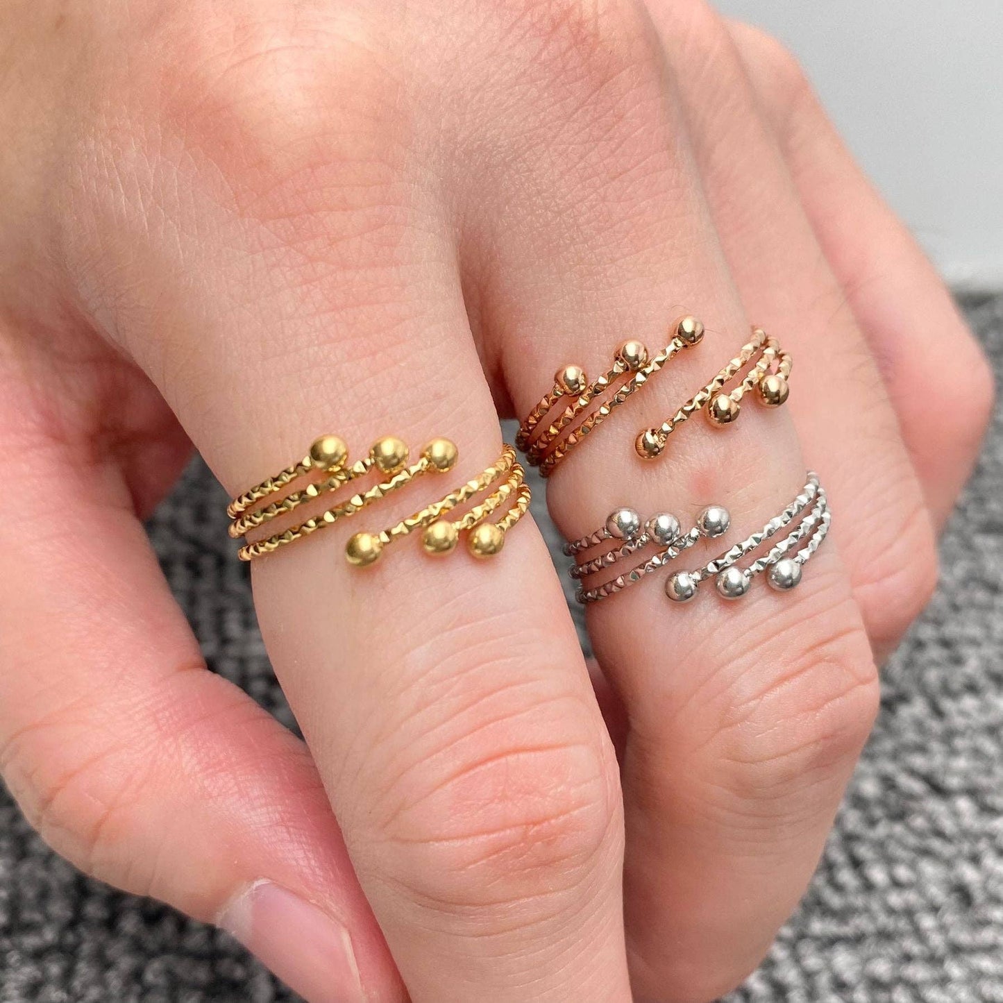 Hammer Texture 3 Layers Stainless Steel Wire Adjustable Ring