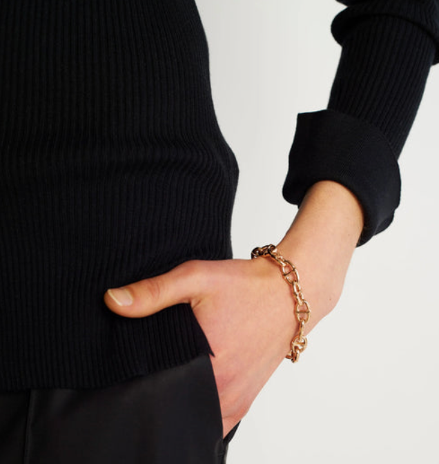 Stirrup Link Bracelet- Steel 14K Toggle Chain