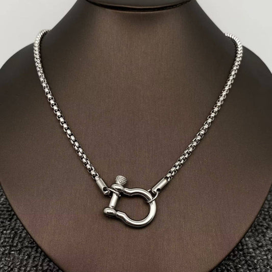 18K Golden S.Steel Horseshoe Buckle Charm Necklace - FGS