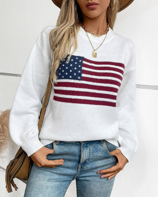 4th Of July American Flag Crewneck Sweater