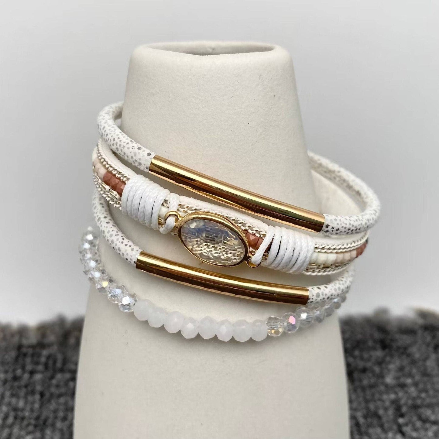 Leather Woven & Beaded 4-Layer Bracelet - LB